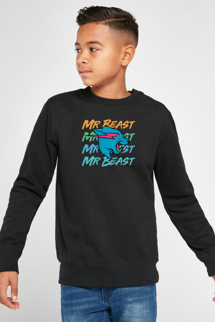 Mr Beast Lettern Siyah Çocuk 2ip Sweatshirt