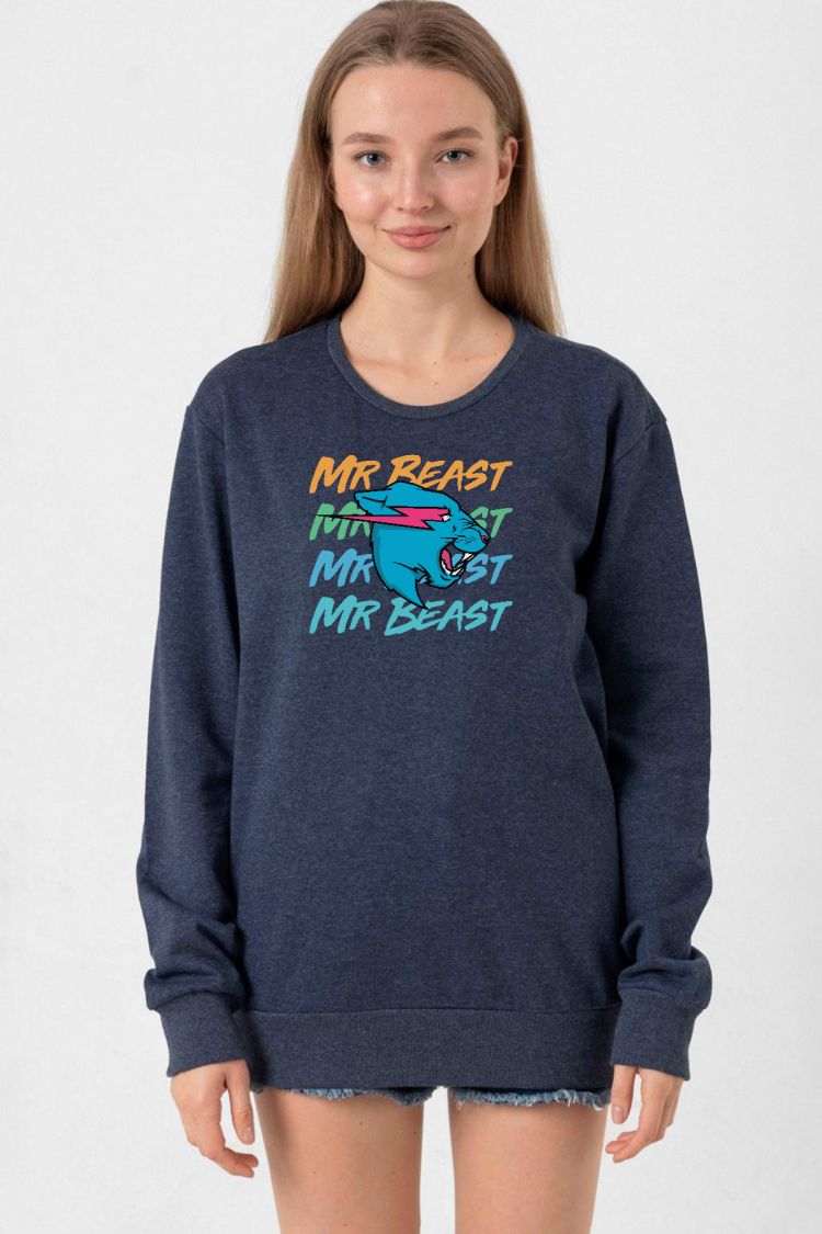 Mr Beast Lettern İndigo Kadın 2ip Sweatshirt