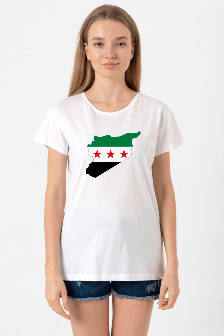 Suriye Yeni Bayrak Beyaz Kadın Bisikletyaka Tshirt