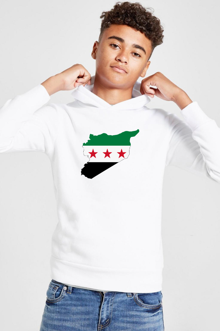 Suriye Yeni Bayrak Beyaz Çocuk 3ip Kapşonlu  Sweatshirt