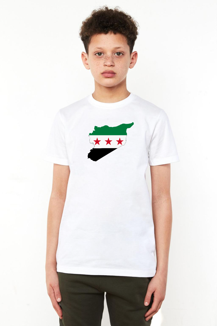 Suriye Yeni Bayrak Beyaz Çocuk Bisikletyaka Tshirt