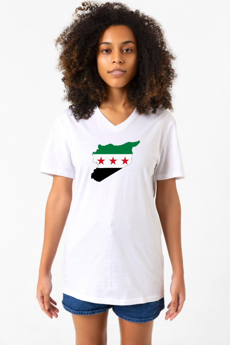 Suriye Yeni Bayrak Beyaz Kadın V yaka Tshirt