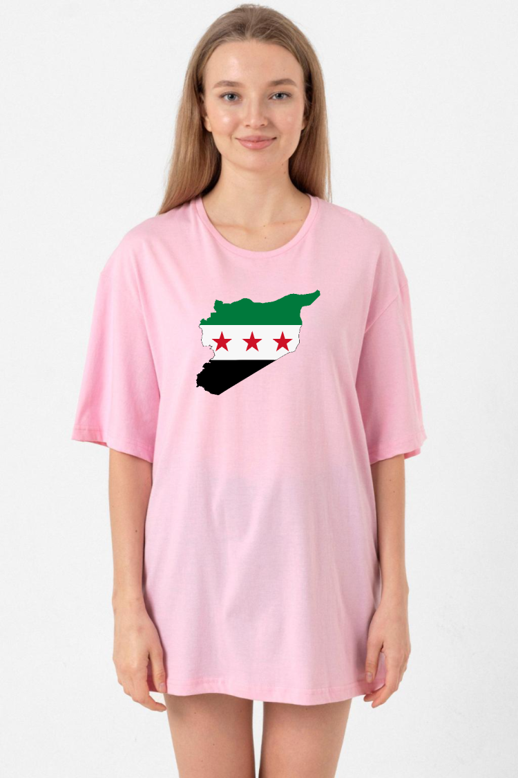 Suriye Yeni Bayrak Pembe Kadın Oversize Tshirt