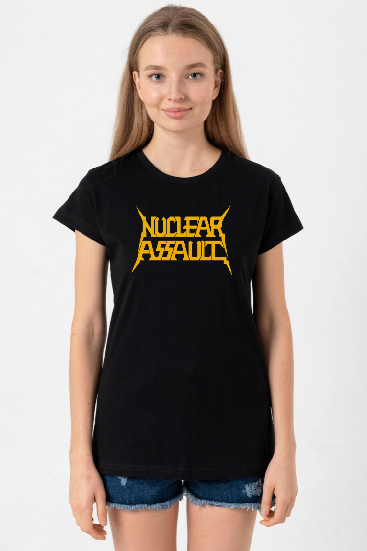 Nuclear Assault Lettern Siyah Kadın Tshirt