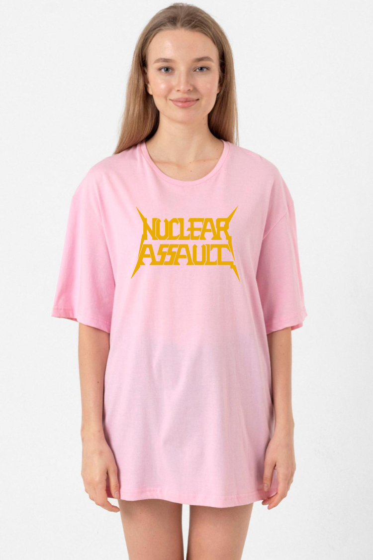 Nuclear Assault Lettern Pembe Kadın Oversize Tshirt