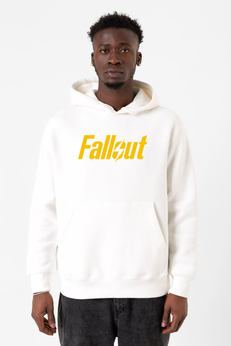 Fallout Lettern Beyaz Erkek 3ip Kapşonlu Sweatshirt