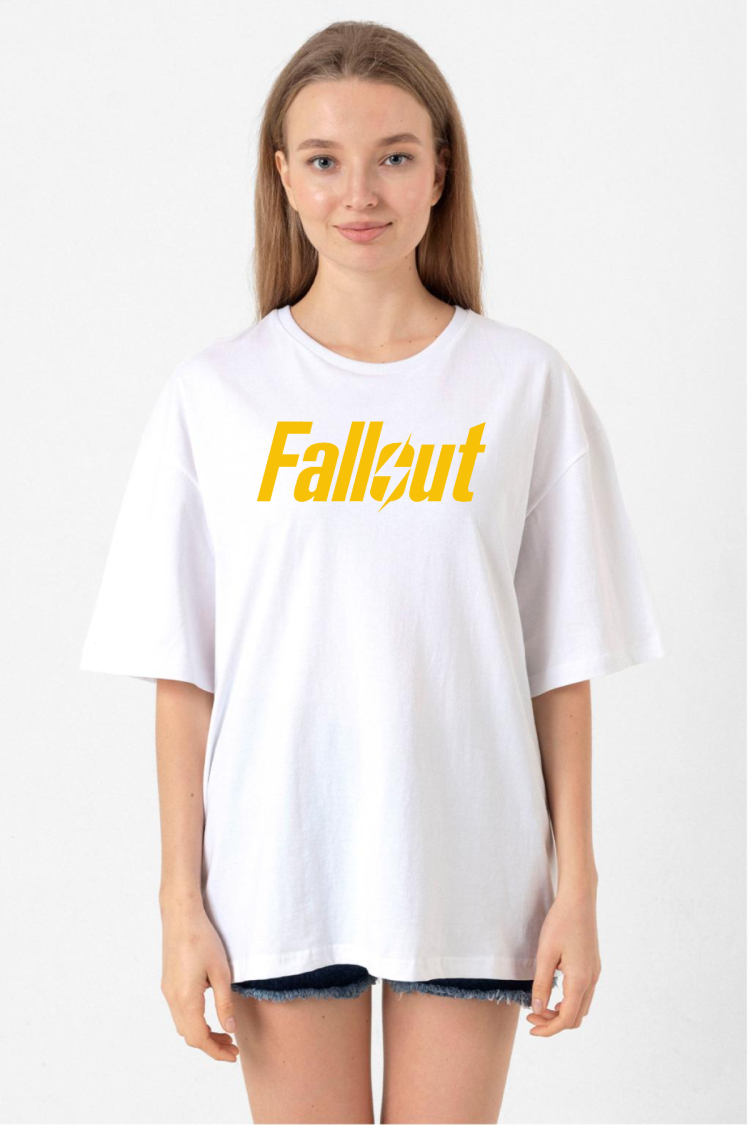 Fallout Lettern Beyaz Kadın Oversize Tshirt