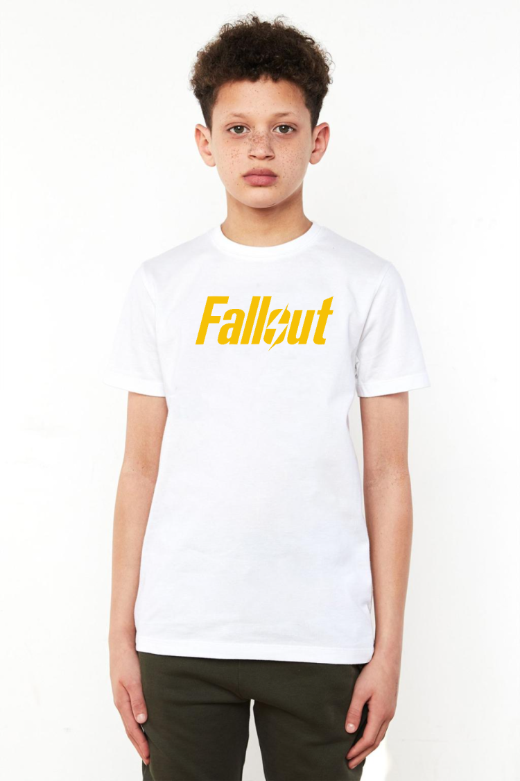 Fallout Lettern Beyaz Çocuk Bisikletyaka Tshirt