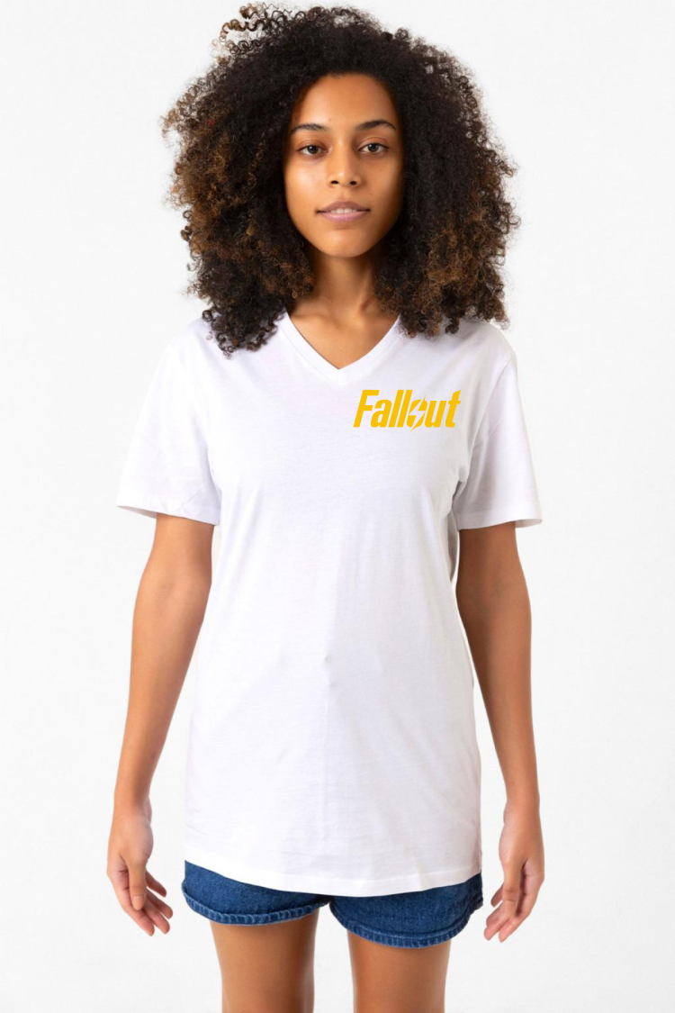 Fallout Lettern Beyaz Kadın V yaka Tshirt