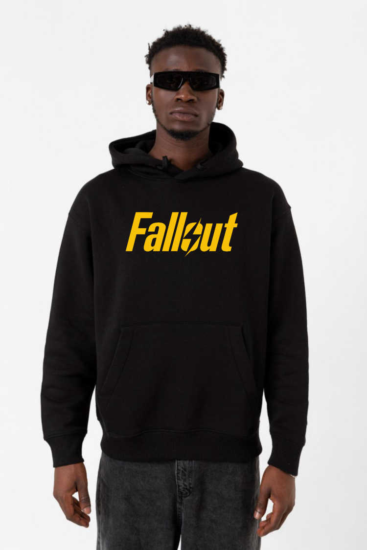 Fallout Lettern Siyah Erkek 3ip Kapşonlu Sweatshirt