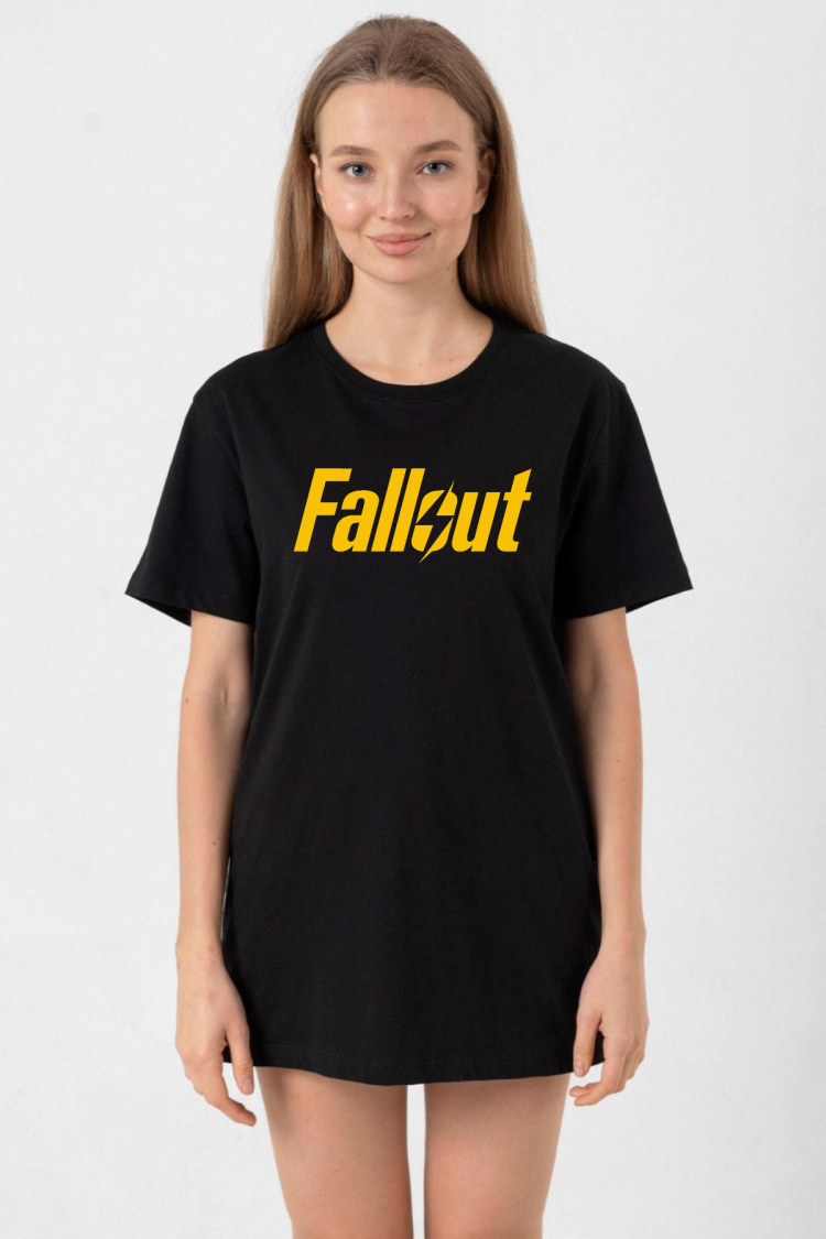 Fallout Lettern Siyah Kadın Oversize Tshirt