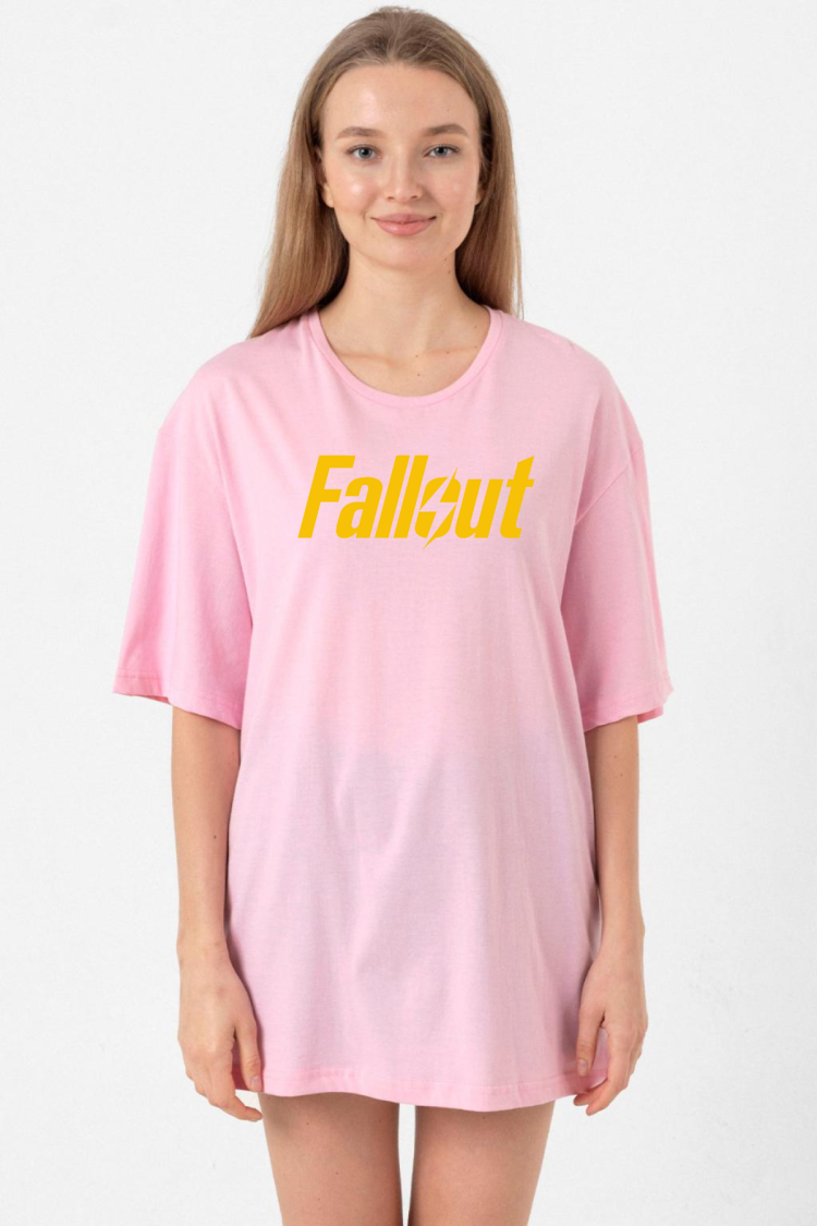 Fallout Lettern Pembe Kadın Oversize Tshirt