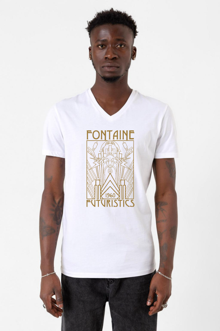 Bioshock Fontaine Futuristics Beyaz Erkek V yaka Tshirt