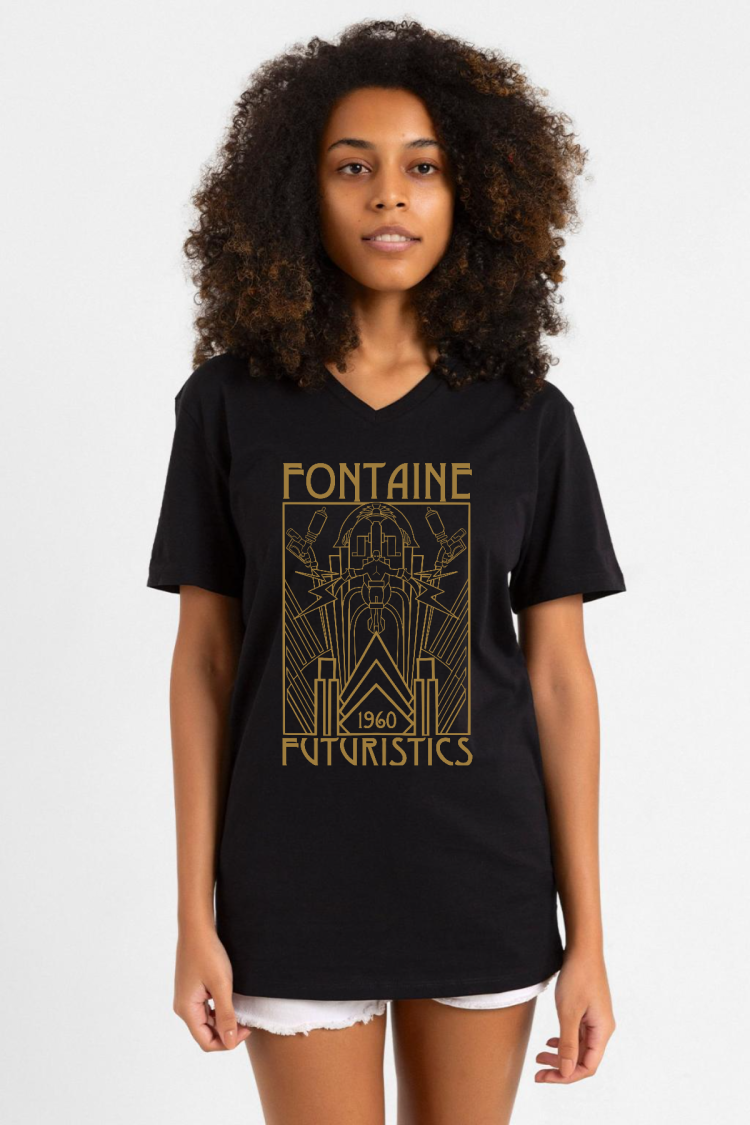 Bioshock Fontaine Futuristics Siyah Kadın V yaka Tshirt