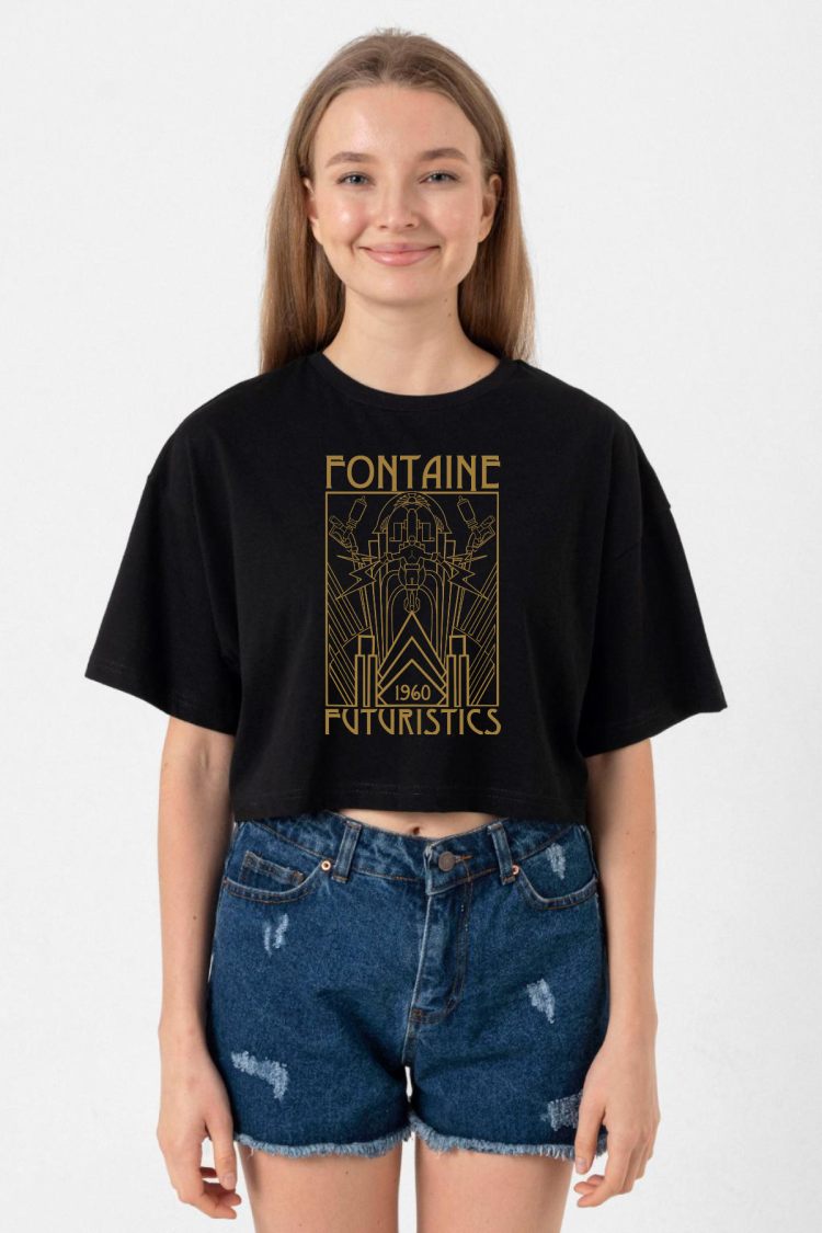 Bioshock Fontaine Futuristics Siyah Kadın Crop Tshirt