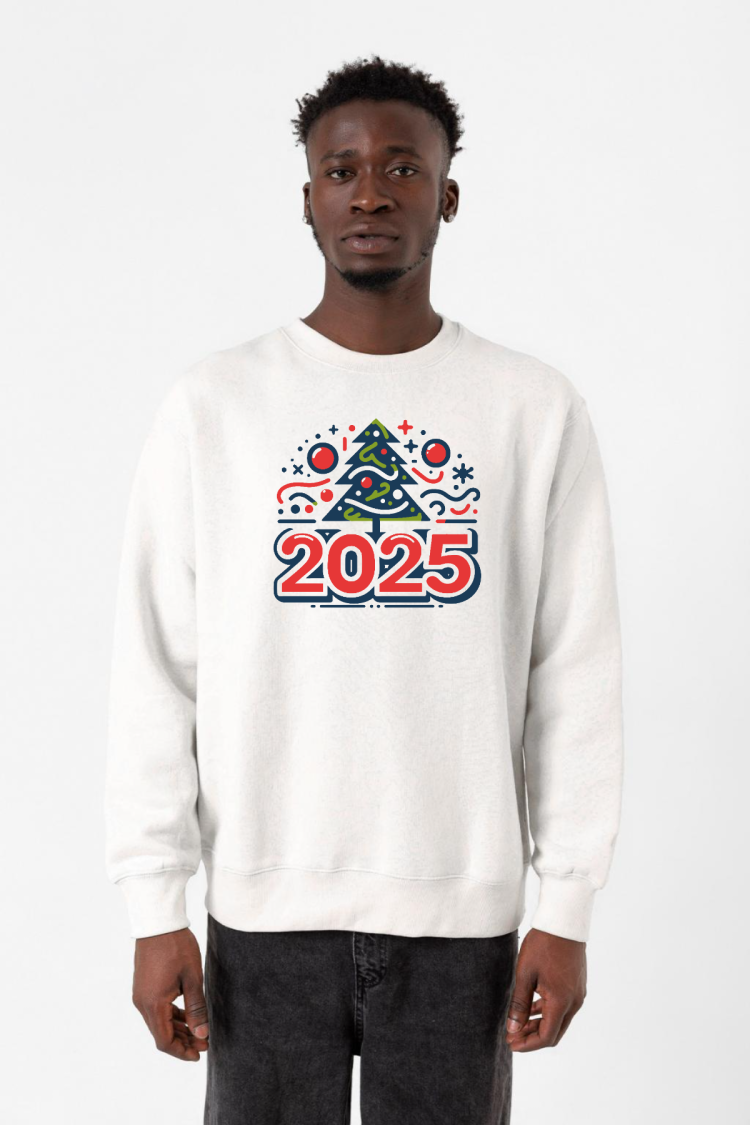 Happy New Year 2025 Essential Beyaz Erkek 2ip Sweatshirt