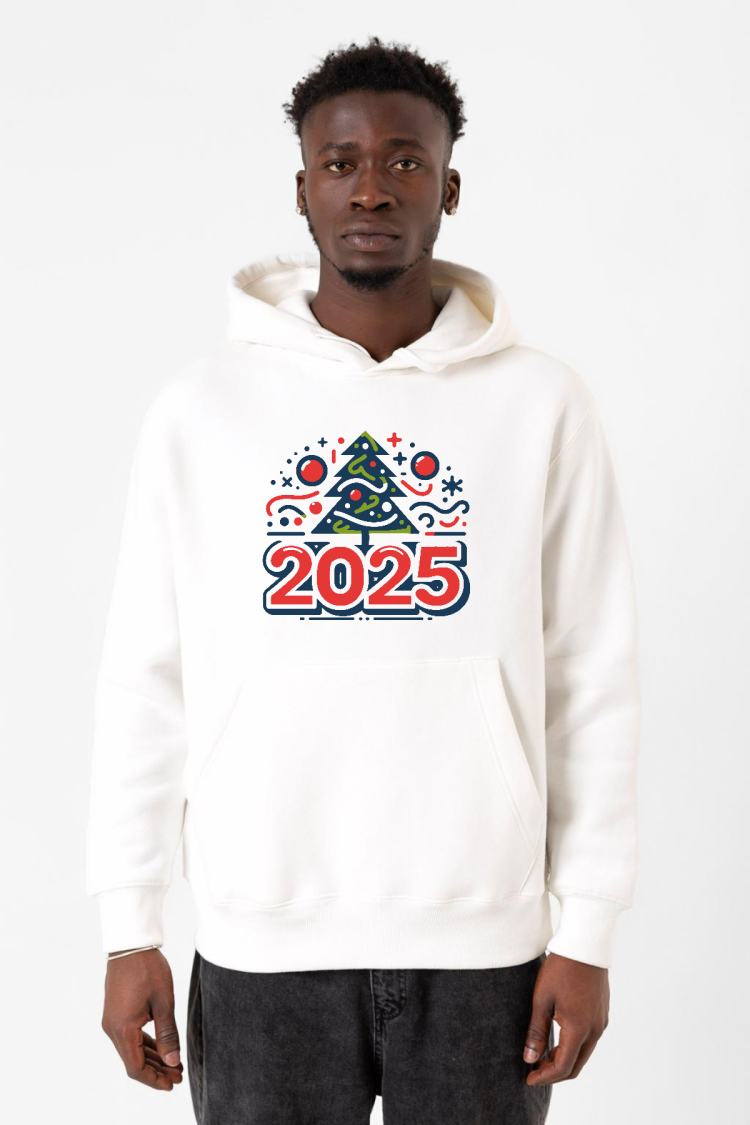 Happy New Year 2025 Essential Beyaz Erkek 3ip Kapşonlu Sweatshirt