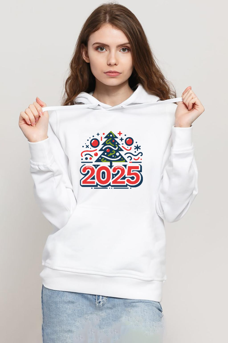 Happy New Year 2025 Essential Beyaz Kadın 3ip Kapşonlu Sweatshirt