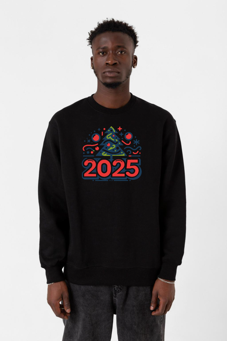 Happy New Year 2025 Essential Siyah Erkek 2ip Sweatshirt