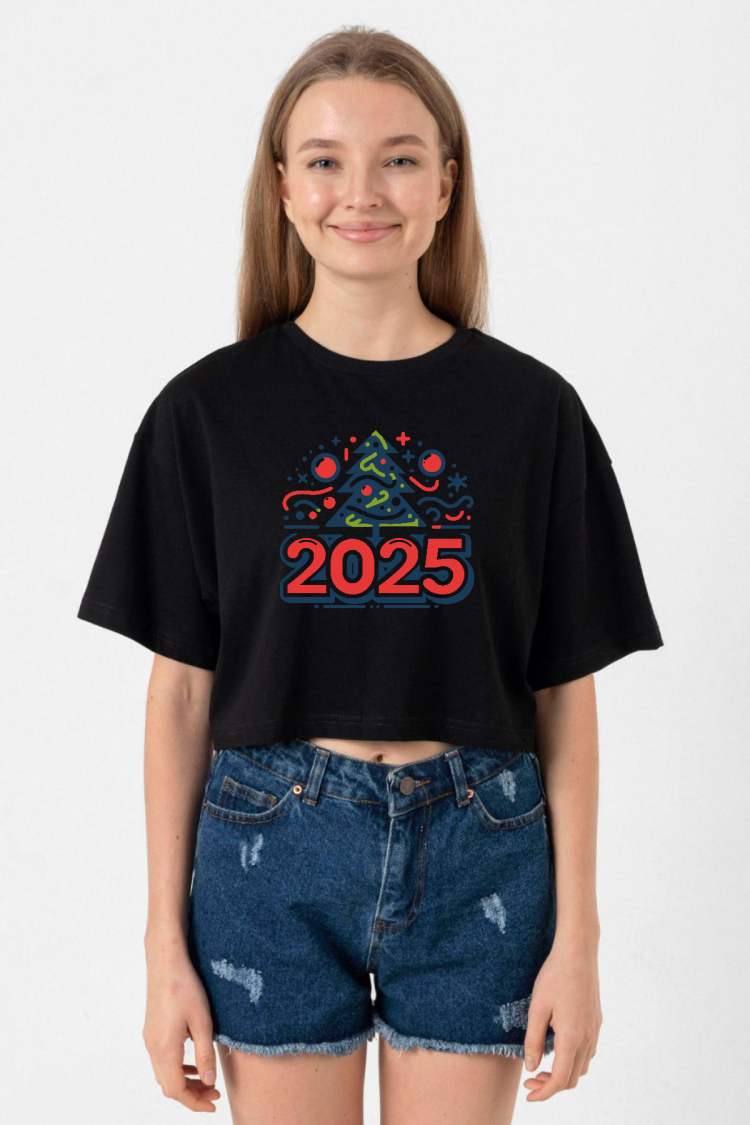 Happy New Year 2025 Essential Siyah Kadın Crop Tshirt