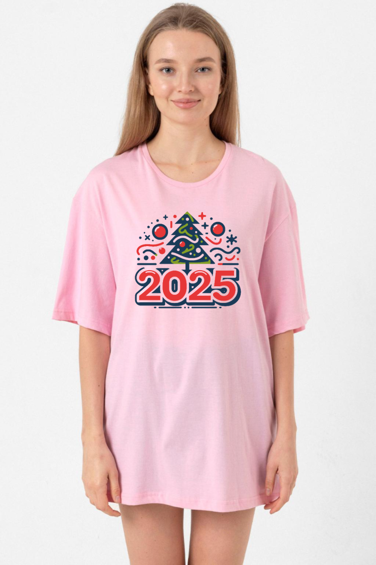 Happy New Year 2025 Essential Pembe Kadın Oversize Tshirt