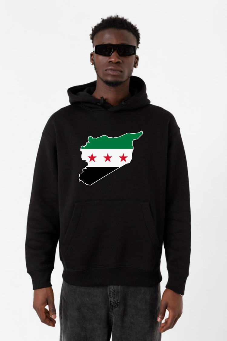 Suriye Yeni Bayrak Siyah Erkek 3ip Kapşonlu Sweatshirt