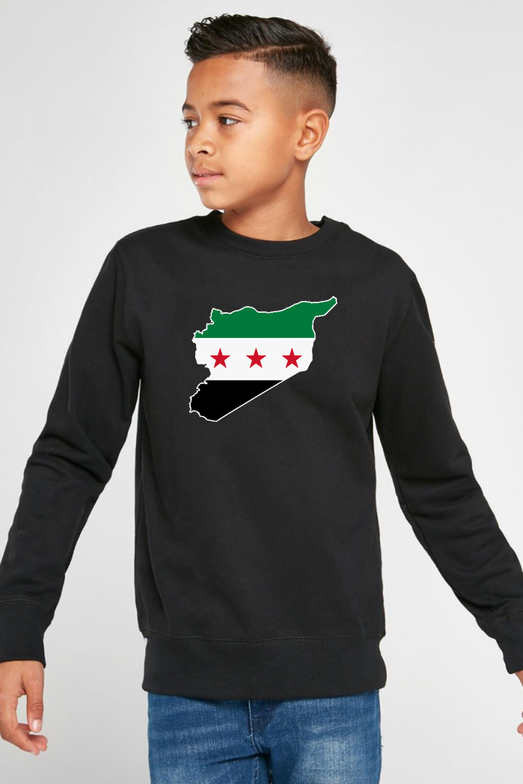 Suriye Yeni Bayrak Siyah Çocuk 2ip Sweatshirt