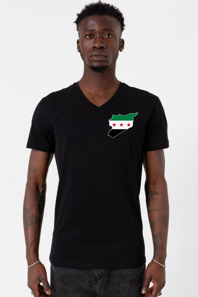 Suriye Yeni Bayrak Logo Siyah Erkek V yaka Tshirt