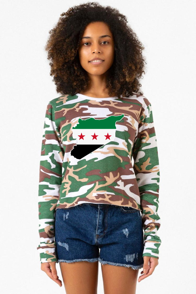 Suriye Yeni Bayrak Kamuflaj Ekstra Uzunkol Sweatshirt