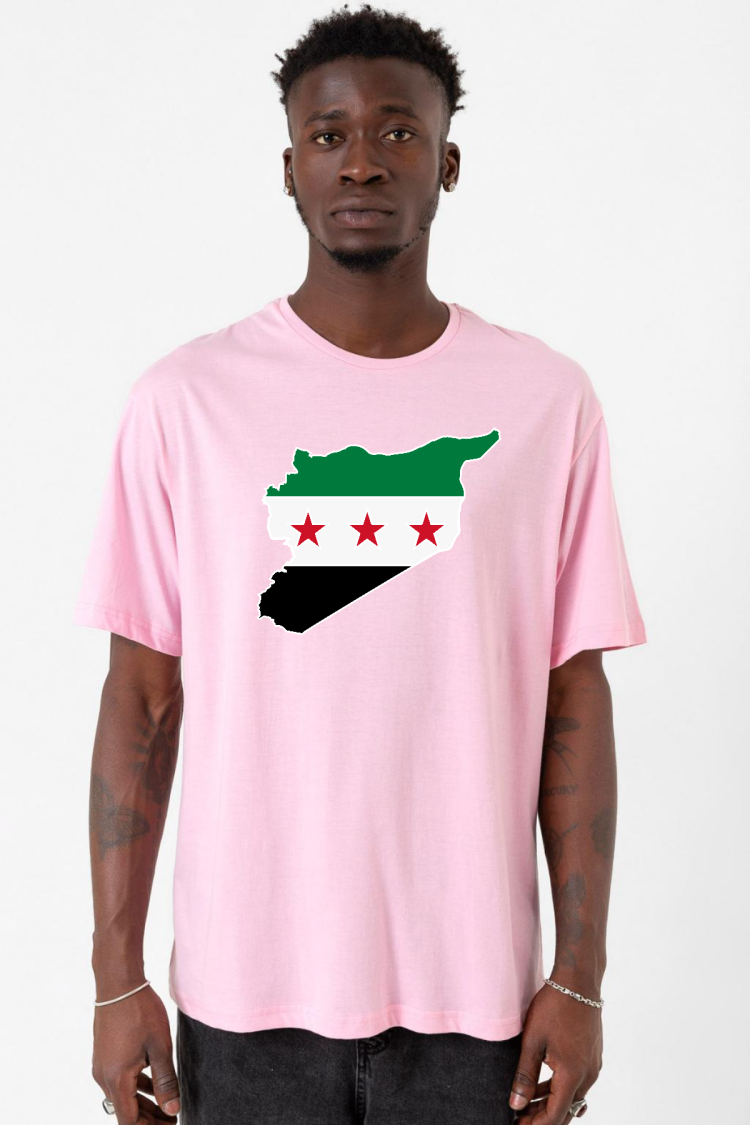 Suriye Yeni Bayrak Pembe Erkek Oversize Tshirt