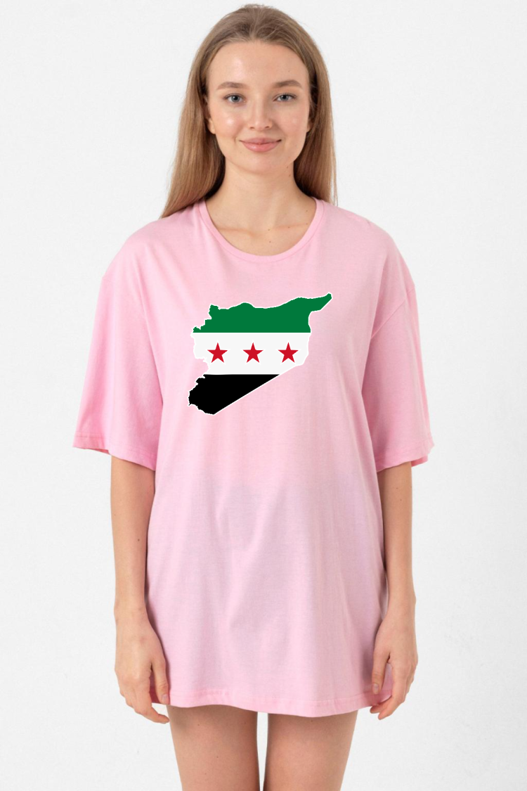 Suriye Yeni Bayrak Pembe Kadın Oversize Tshirt