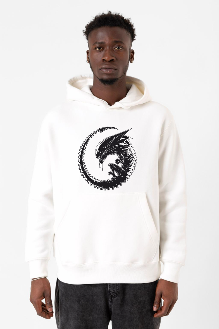 Allien Xenomorph Beyaz Erkek 3ip Kapşonlu Sweatshirt