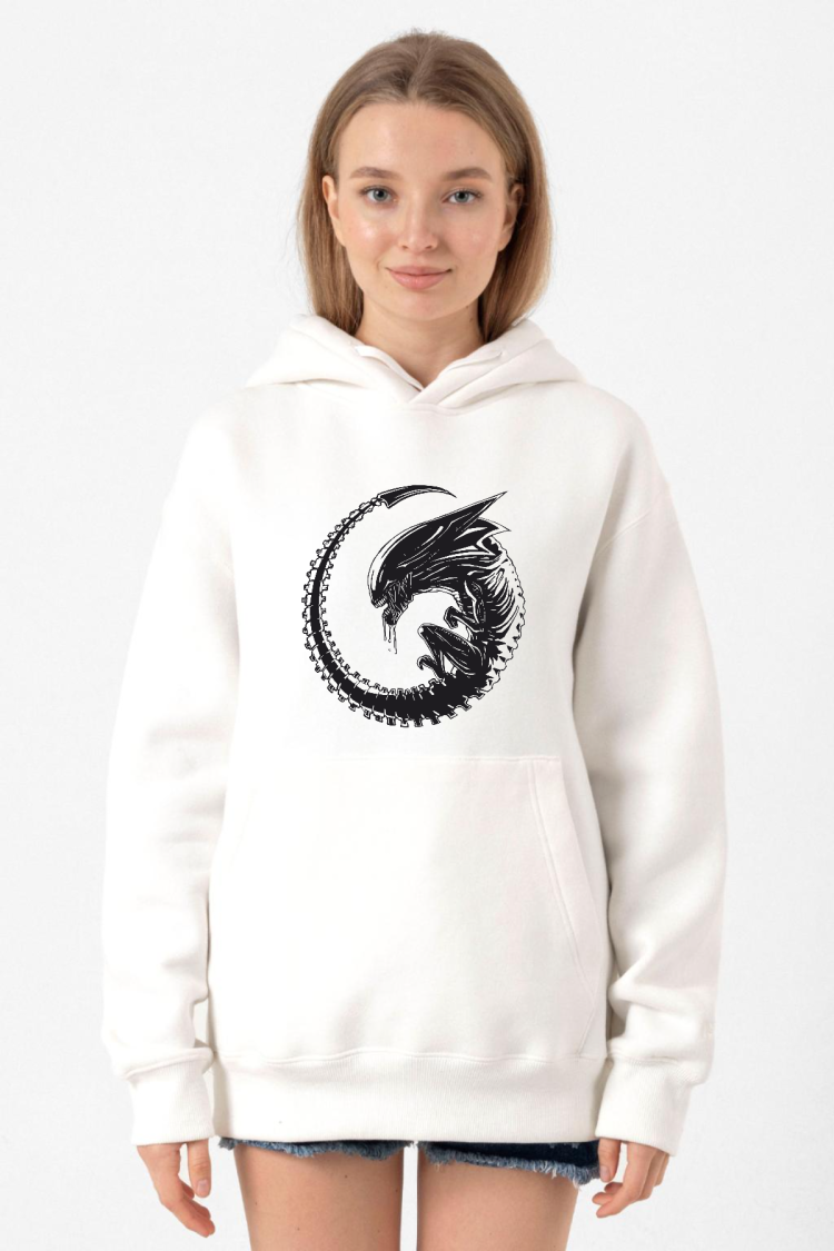 Allien Xenomorph Beyaz Kadın 3ip Kapşonlu Sweatshirt