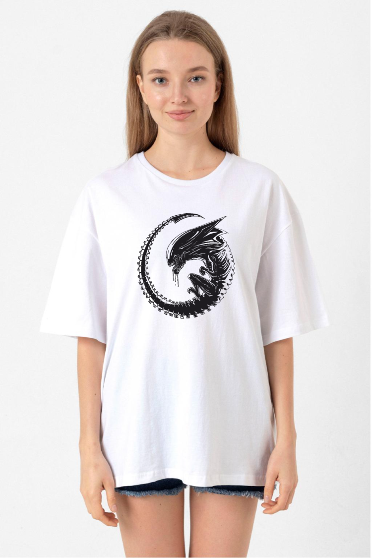 Allien Xenomorph Beyaz Kadın Oversize Tshirt