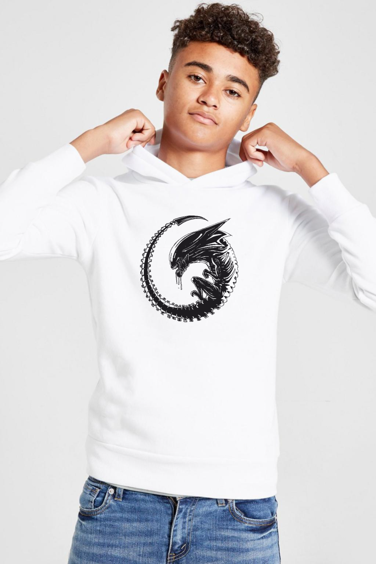 Allien Xenomorph Beyaz Çocuk 3ip Kapşonlu  Sweatshirt