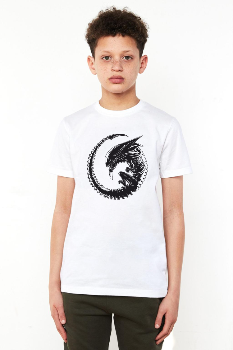 Allien Xenomorph Beyaz Çocuk Bisikletyaka Tshirt