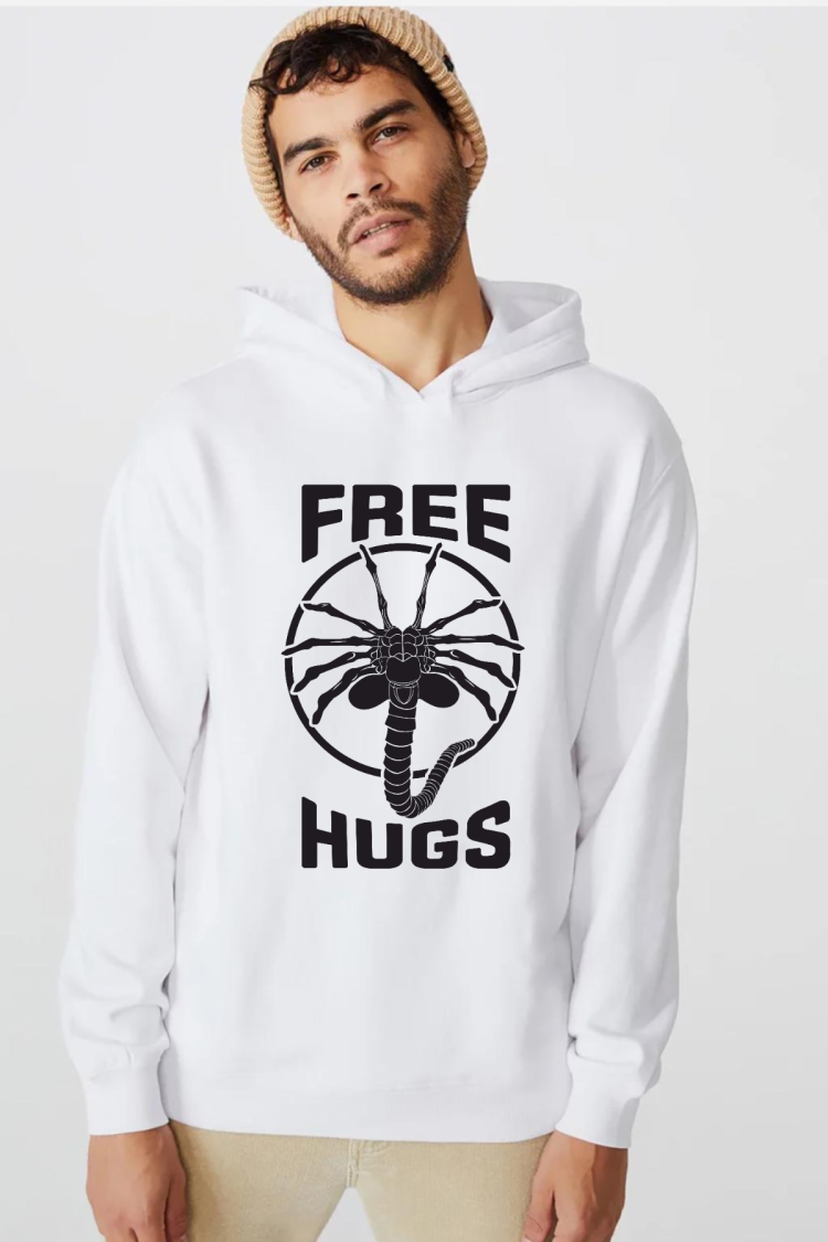 Free Facehugger Hugs Beyaz Erkek 3ip Kapşonlu  Sweatshirt