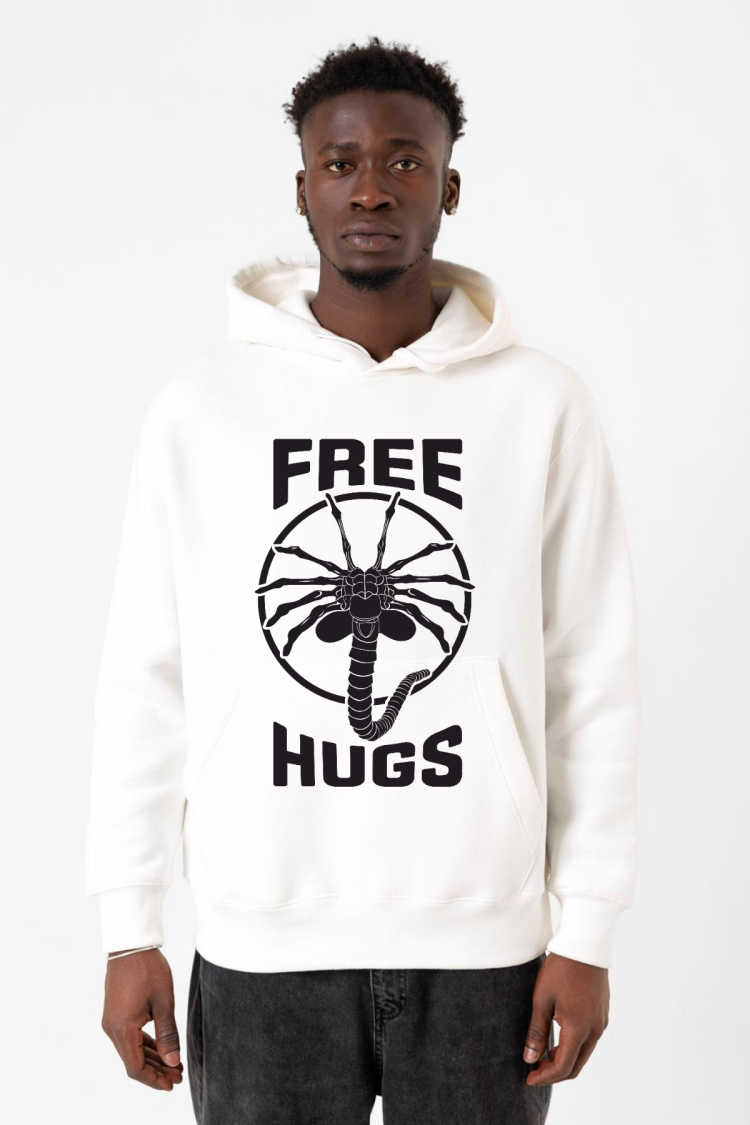 Free Facehugger Hugs Beyaz Erkek 3ip Kapşonlu Sweatshirt