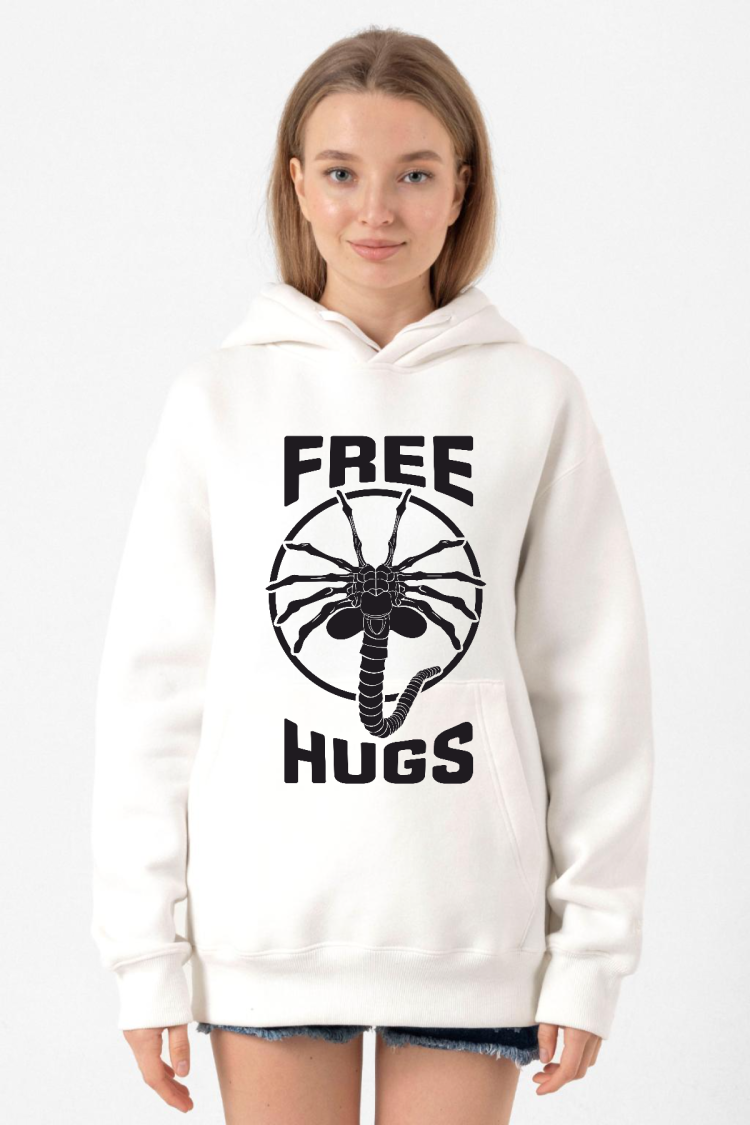 Free Facehugger Hugs Beyaz Kadın 3ip Kapşonlu Sweatshirt