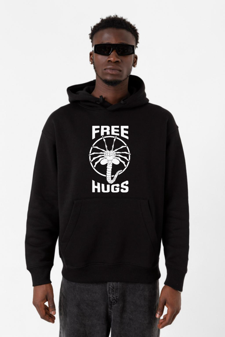 Free Facehugger Hugs Siyah Erkek 3ip Kapşonlu Sweatshirt