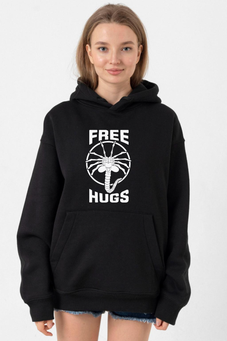 Free Facehugger Hugs Siyah Kadın 3ip Kapşonlu