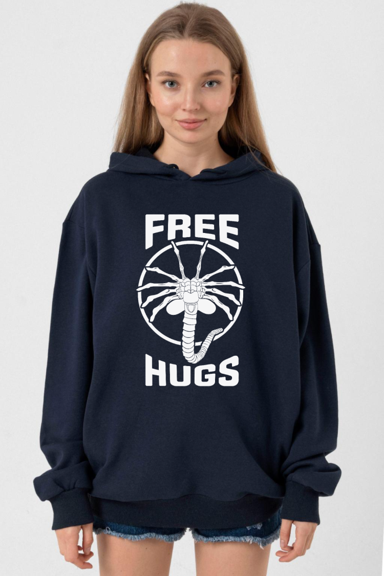 Free Facehugger Hugs Lacivert Kadın 3ip Kapşonlu