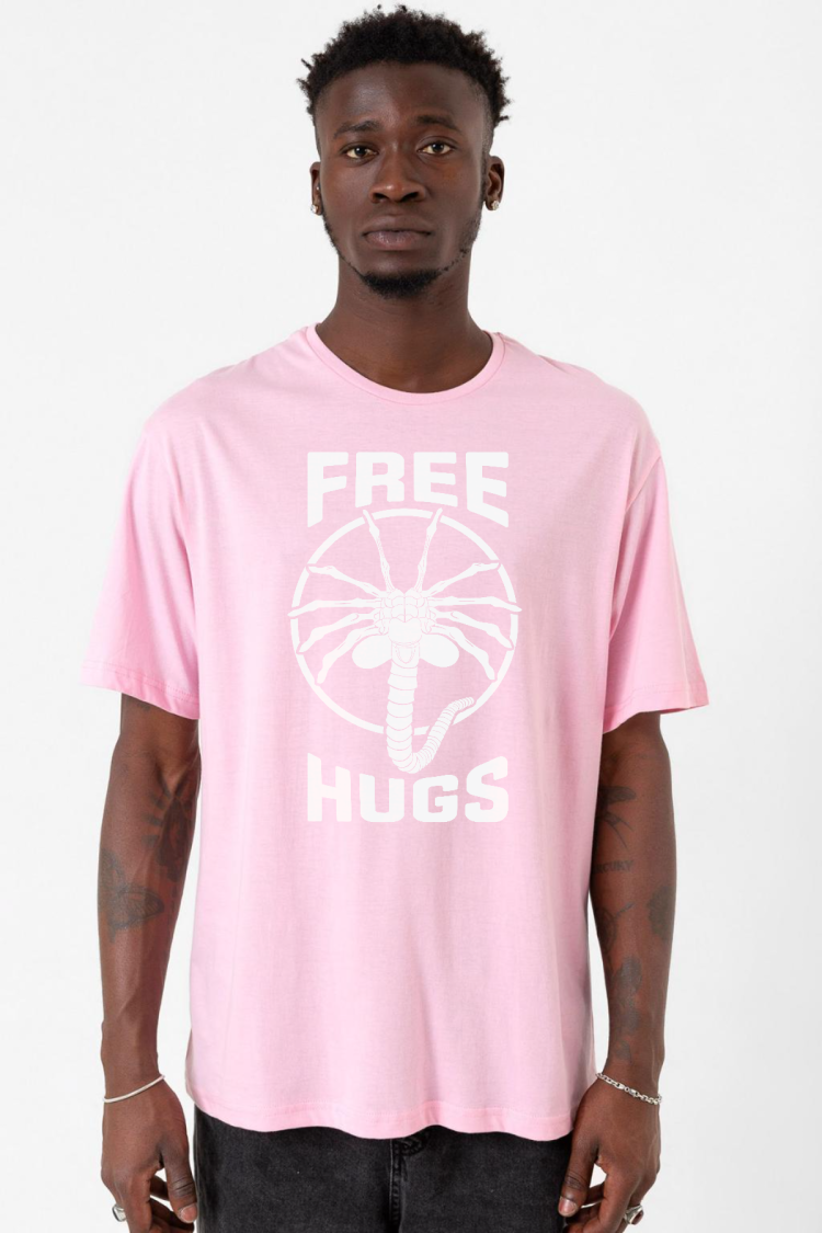 Free Facehugger Hugs Pembe Erkek Oversize Tshirt