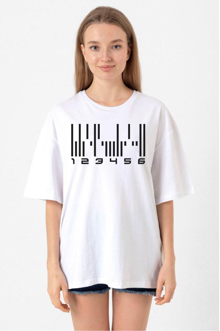 Dark Matter The Android Barcode Beyaz Kadın Oversize Tshirt