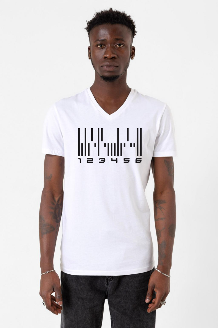 Dark Matter The Android Barcode Beyaz Erkek V yaka Tshirt