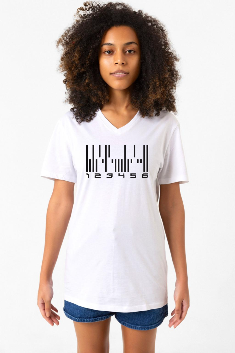 Dark Matter The Android Barcode Beyaz Kadın V yaka Tshirt