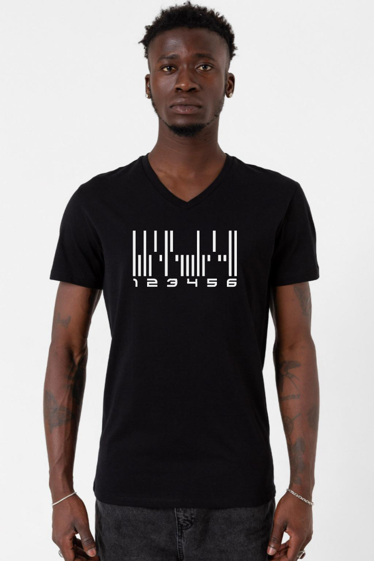 Dark Matter The Android Barcode Siyah Erkek V yaka Tshirt