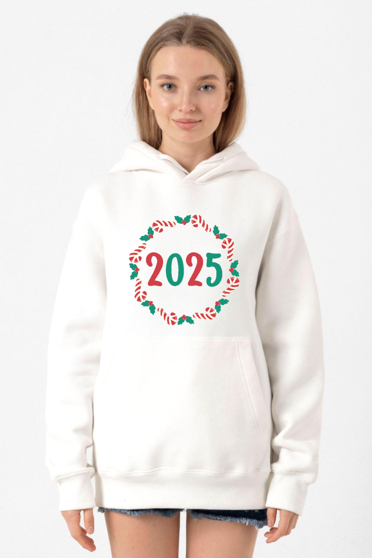 Christmas Holiday Wreath Beyaz Kadın 3ip Kapşonlu Sweatshirt