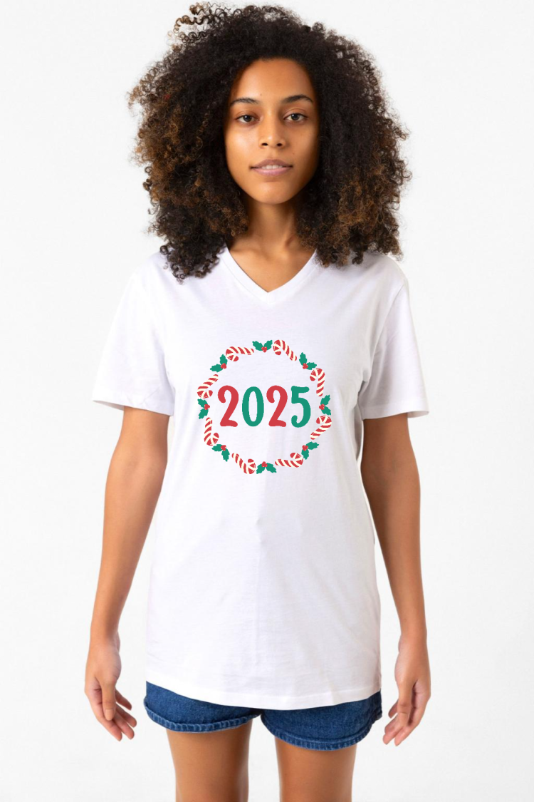 Christmas Holiday Wreath Beyaz Kadın V yaka Tshirt