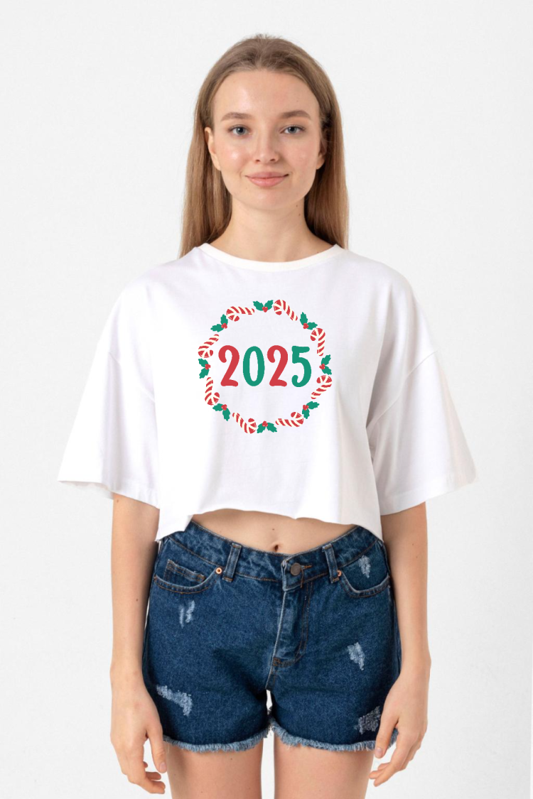 Christmas Holiday Wreath Beyaz Kadın Crop Tshirt